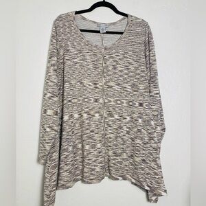 Catherines Pullover Blouse Womens 1X (18/20W) White Gray Tan Comfy Tunic